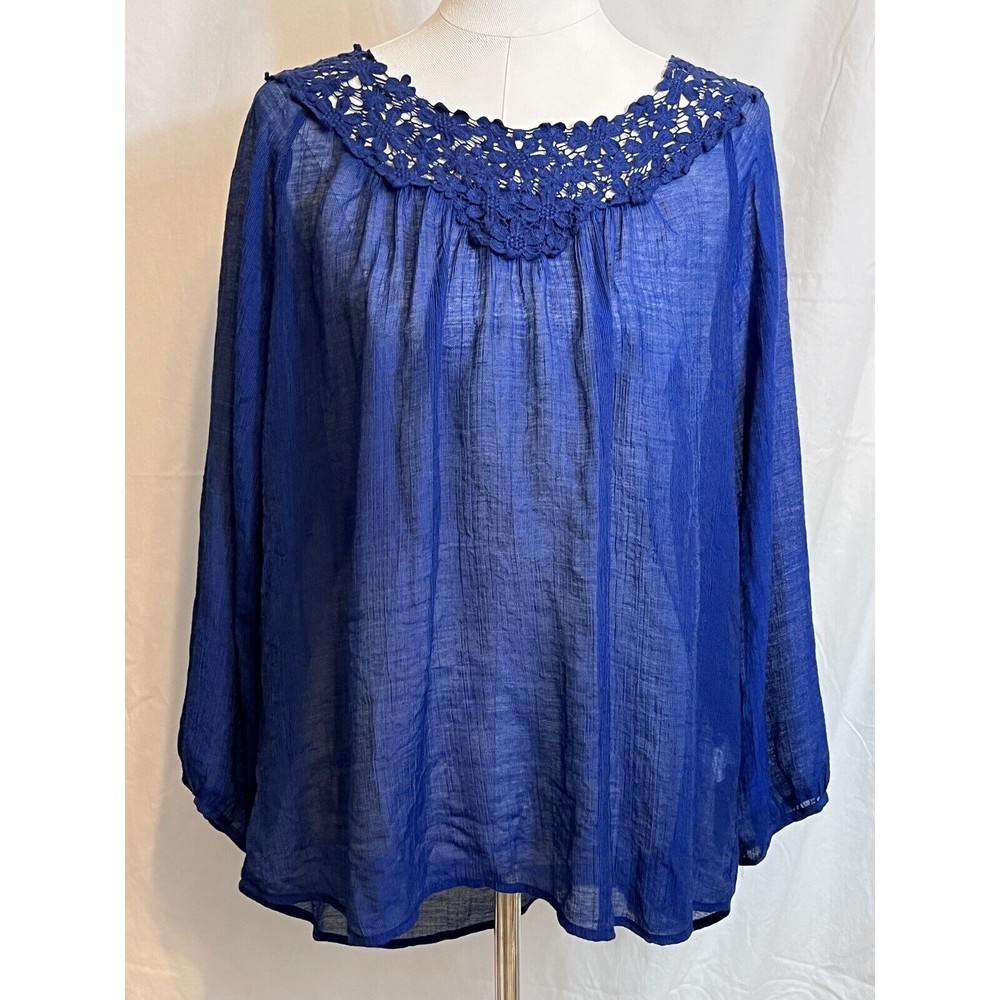 Grand and Greene Boho Peasant Top Hi-lo Dark Blue L/S Size Large